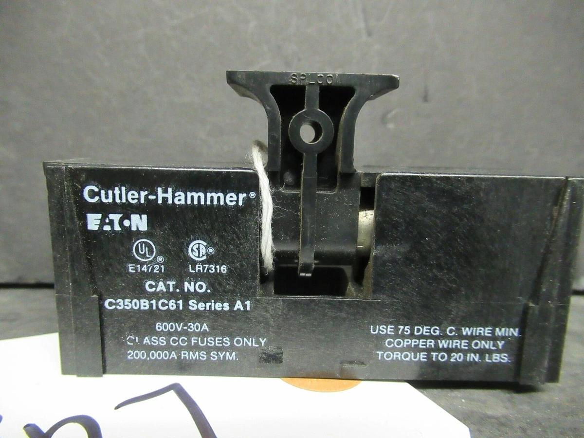 Used CUTLER HAMMER BLOCK FUSE HOLDER C350B1C61 30 AMP 600 VAC FOR CLASS CC FUSES