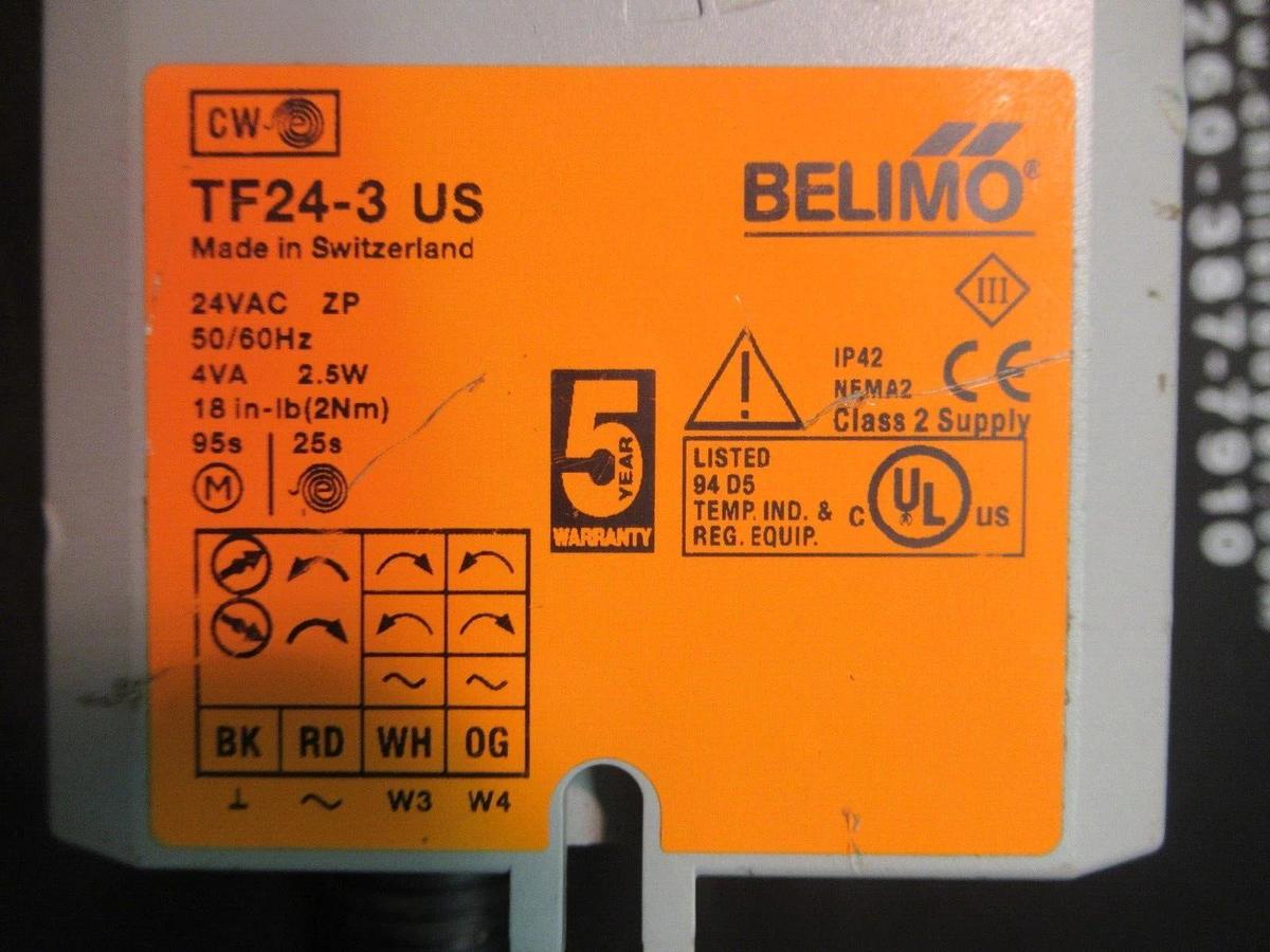 Used BELIMO 3-WAY SPRING ACTUATOR TF24-3 24 VAC 2.5 WATT 600 PSI NEMA 2 CLASS 2
