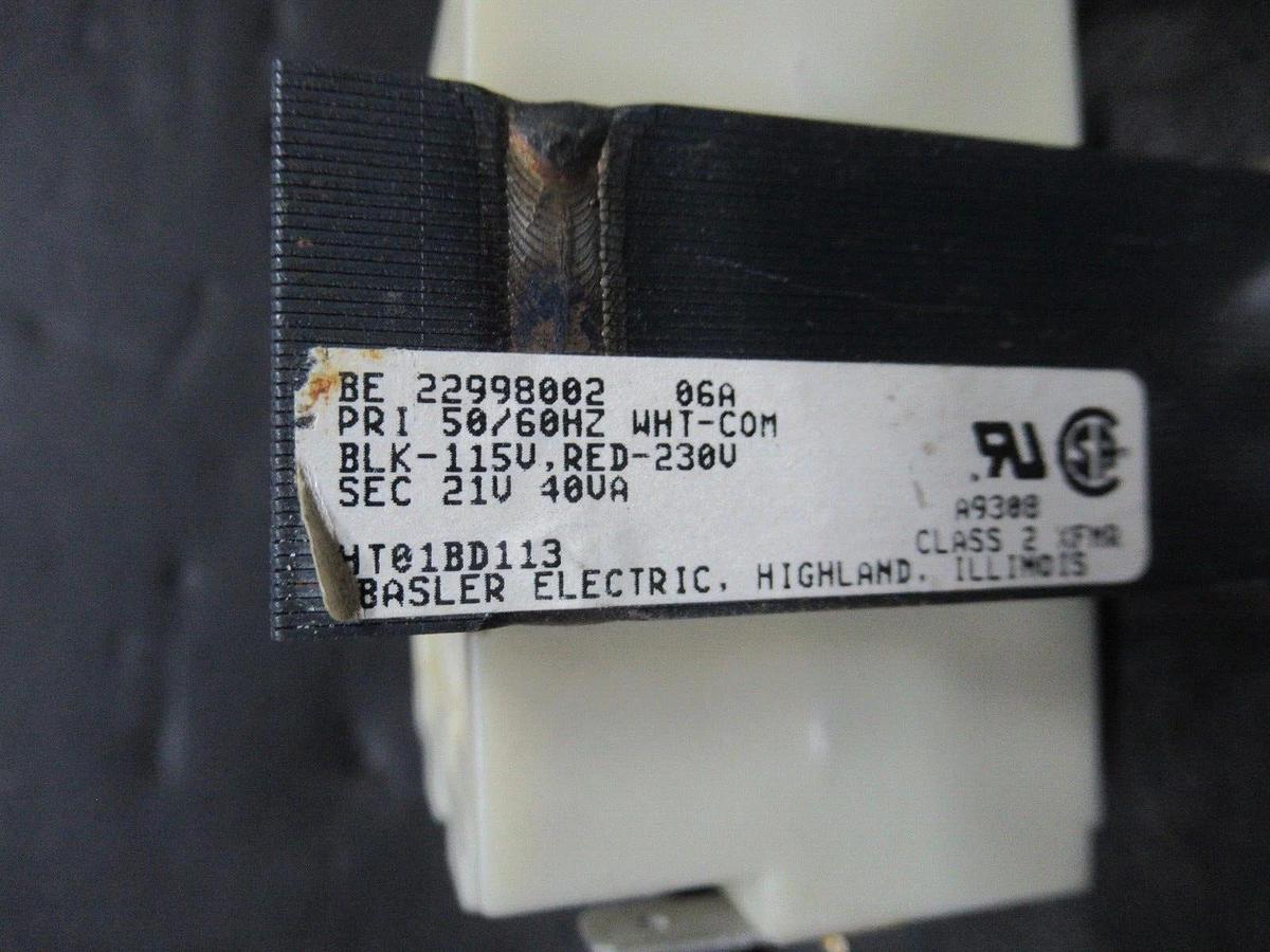 Used BASLER ELECTRIC TRANSFORMER 22998002 PRI: 115/230 V SEC: 21 V 40 VA