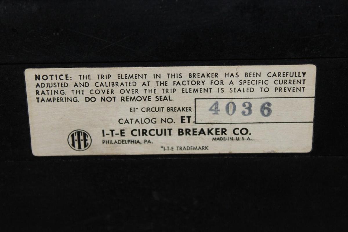 Used ITE CIRCUIT BREAKER ET4036 70 AMP 600 VAC 3-POLE ET-100 F-FRAME **WARRANTY**