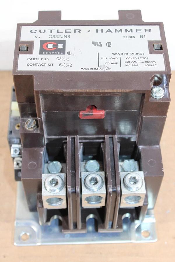 Used CUTLER HAMMER CONTACTOR C832JN8 120 AMP 600 VOLT 3-PHASE COIL: 120V **WARRANTY**