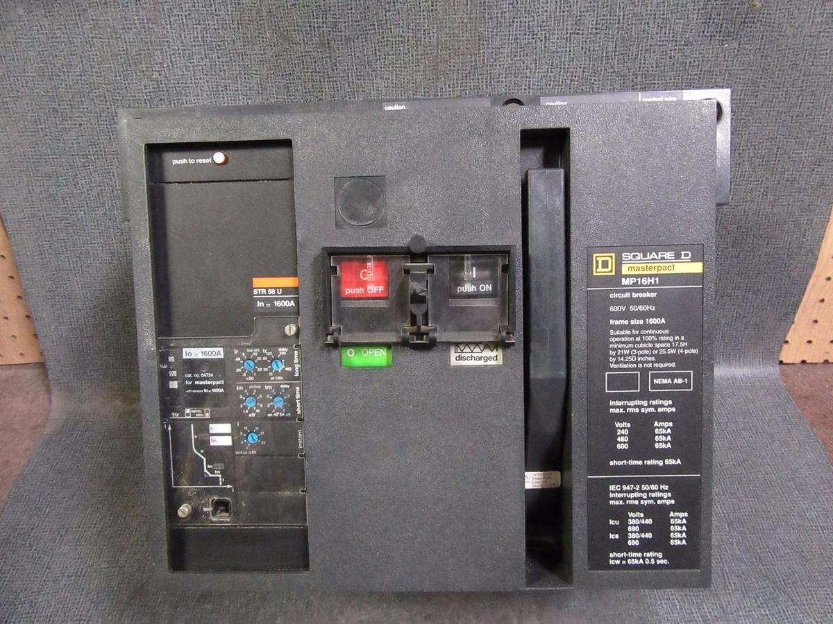 Used 1600 AMP SQUARE D MP16H1 MASTERPACT BREAKER 1600A 3P 600V  STR58U W/ LSI MP16HI