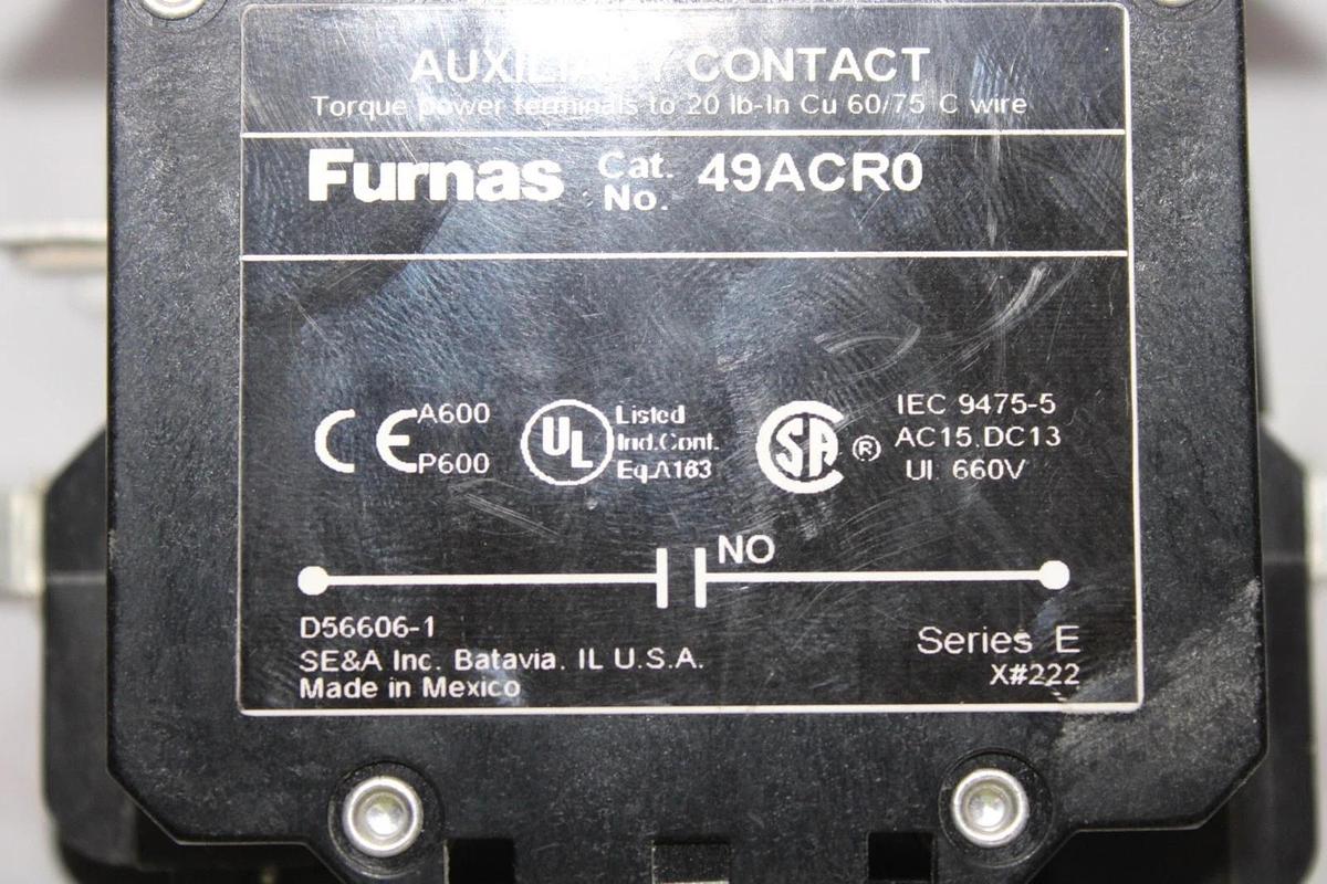 Used FURNAS CONTACTOR 42CF35AJBCE L38-579 600 VAC 40 AMP 20 HP COIL: 24 VOLT