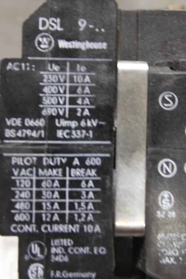 Used WESTINGHOUSE CONTACTOR DSL9-31 10 AMP 600 VAC 3-POLE COIL: 120 VAC **WARRANTY**