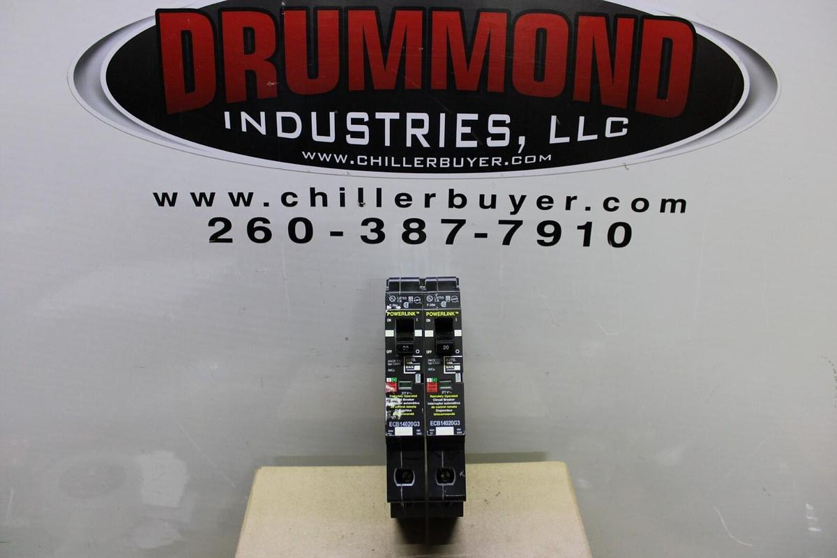 Used LOT OF 2 SQUARE D POWERLINK CIRCUIT BREAKER ECB14020G3 20 AMP 480/277 VAC 1-POLE