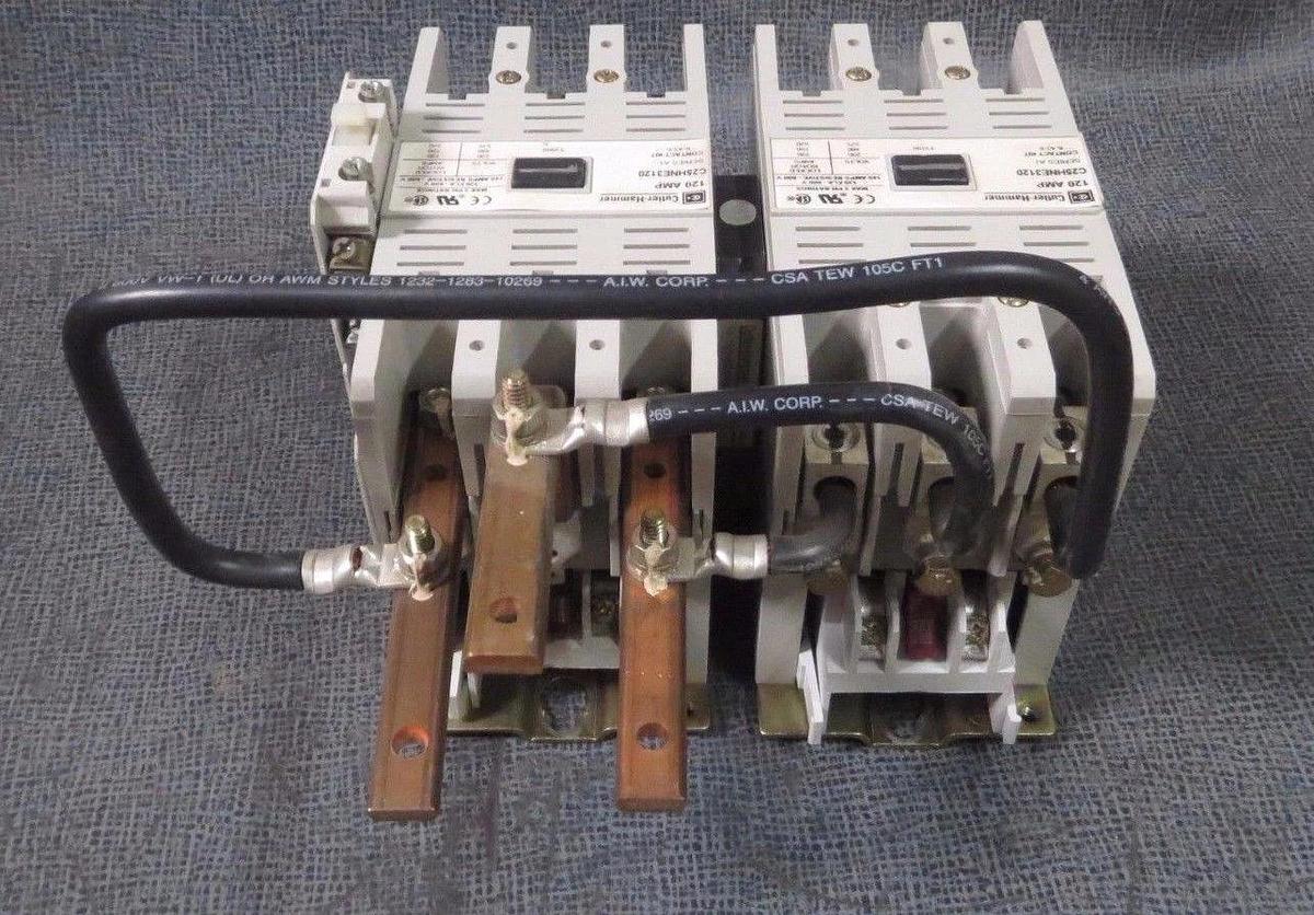Used CUTLER HAMMER REVERSING CONTACTOR SET - 120 AMP 600 V 120V COILS # C25HNE3120