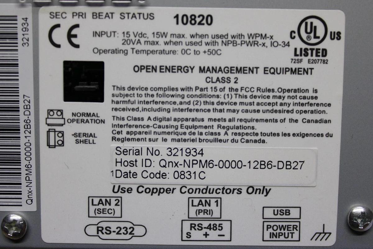 Used JOHNSON CONTROLS FACILITY EXPLORER LP-FX6011N-0 15 VDC 15 WATT 20 VA