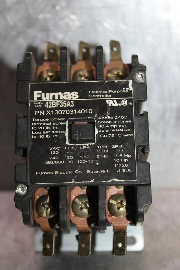 Used FURNAS DEFINITE PURPOSE CONTACTOR 42BF35A3 30 AMP 600 VOLT 10 HP 3-POLE 3-PHASE