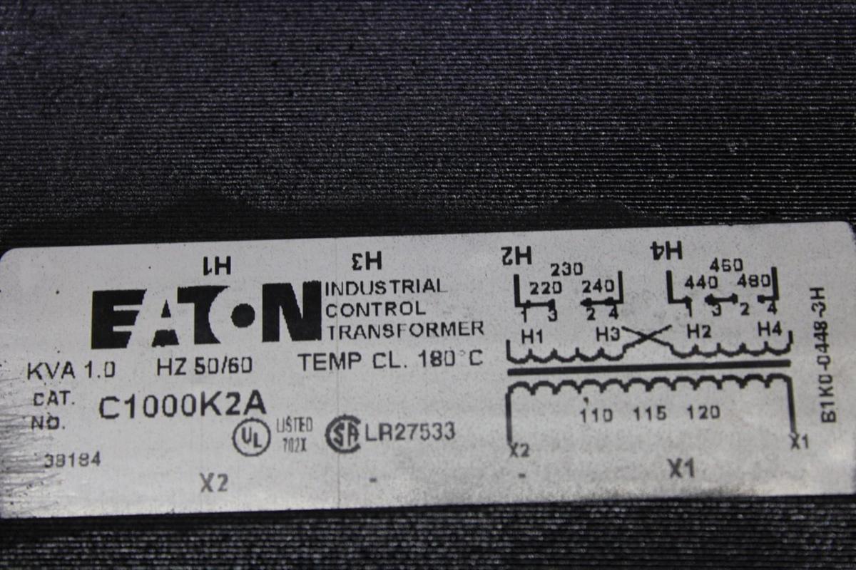 Used EATON TRANSFORMER C1000K2A 1 KVA 60 HZ B1K0-0448-3H INPUT: 240/480V OUTPUT: 120V