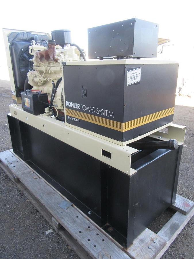 Used 30KW DIESEL GENERATOR KOHLER 120/240 V JOHN DEERE 12-LEAD RECONNECTABLE 33 KW