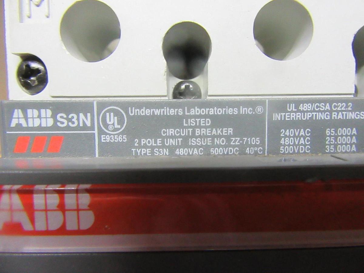 Used ABB SACE S3 S3N CIRCUIT BREAKER 480 VOLT 2-POLE 30 AMP W/ SHUNT TRIP