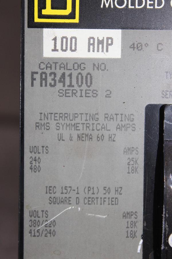Used SQUARE D I-LINE CIRCUIT BREAKER FA340560 SERIES 2 60 AMP 480 VAC 3-POLE