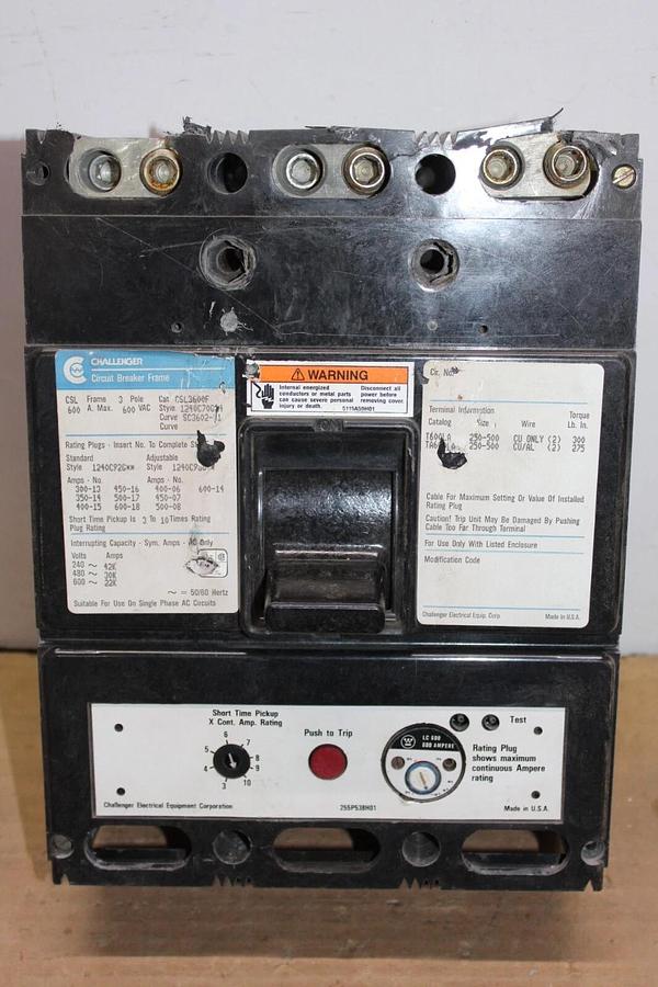 Used CHALLENGER CIRCUIT BREAKER CSL3600F 600 AMP 600 VAC 3-POLE **WARRANTY**