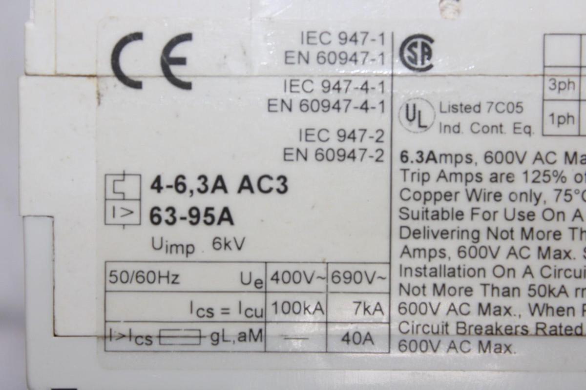 Used ABB MANUAL MOTOR STARTER MS325 4-6.3 AMP 600 VAC 3-PHASE 5 HP **WARRANTY**