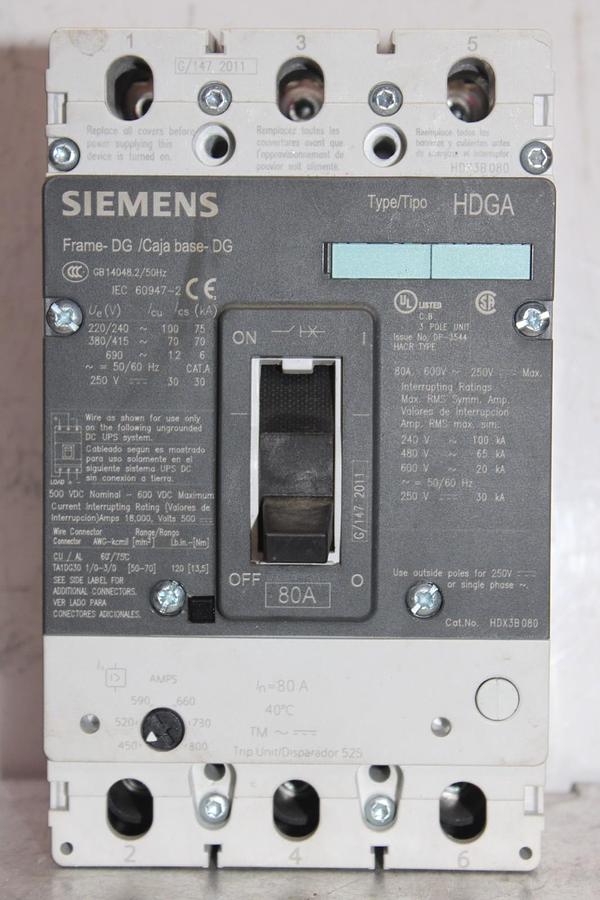 Used SIEMENS HDGA CIRCUIT BREAKER HDX3B080 80 AMP 600 VAC 3-POLE **WARRANTY**