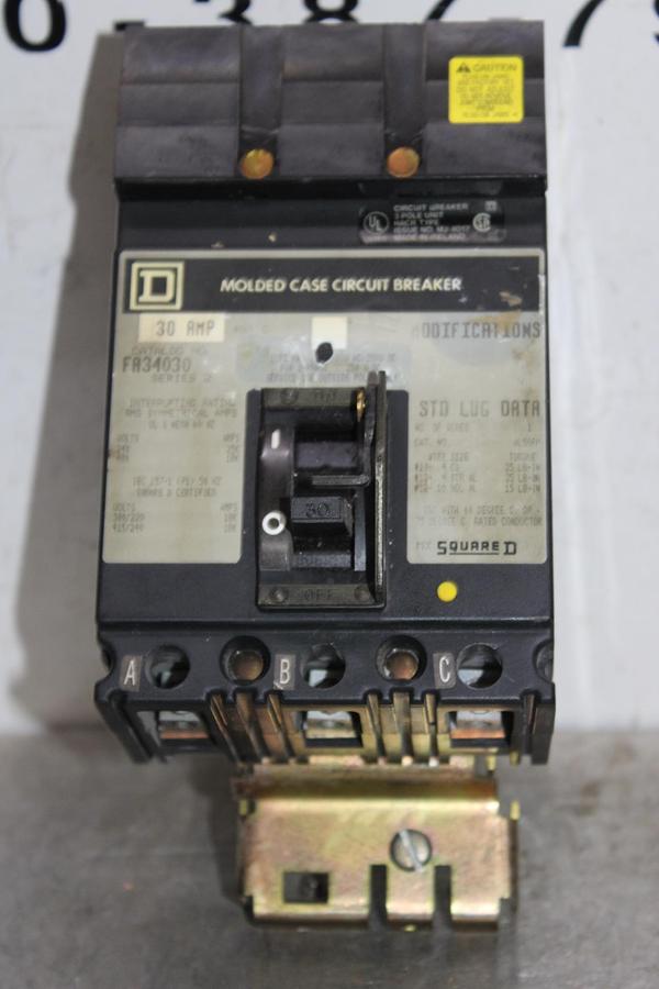 Used SQUARE D I-LINE CIRCUIT BREAKER FA36030 30 AMP 600 VOLT 3-POLE