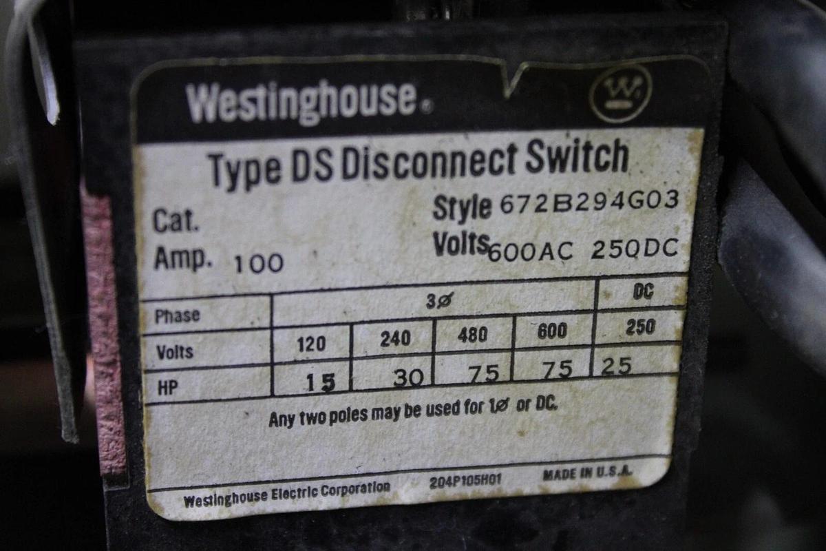 Used WESTINGHOUSE TYPE W MOTOR CONTROL BUCKET 24" SIZE 3 STARTER 90 AMP W/ DOOR