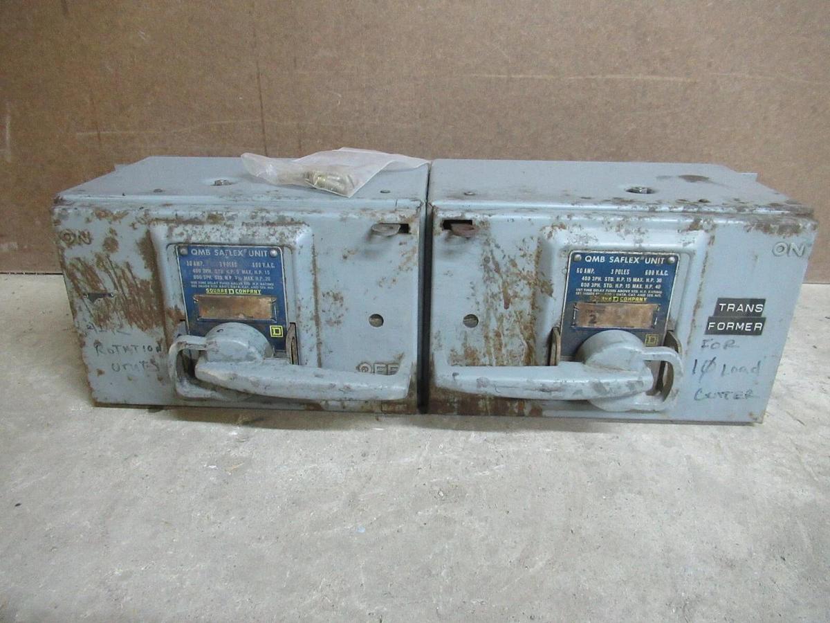 Used SQUARE D QMB SAFLEX TWIN UNIT QMB-3636-T 60/30 AMP 600 VAC 3-POLE 40/20 HP
