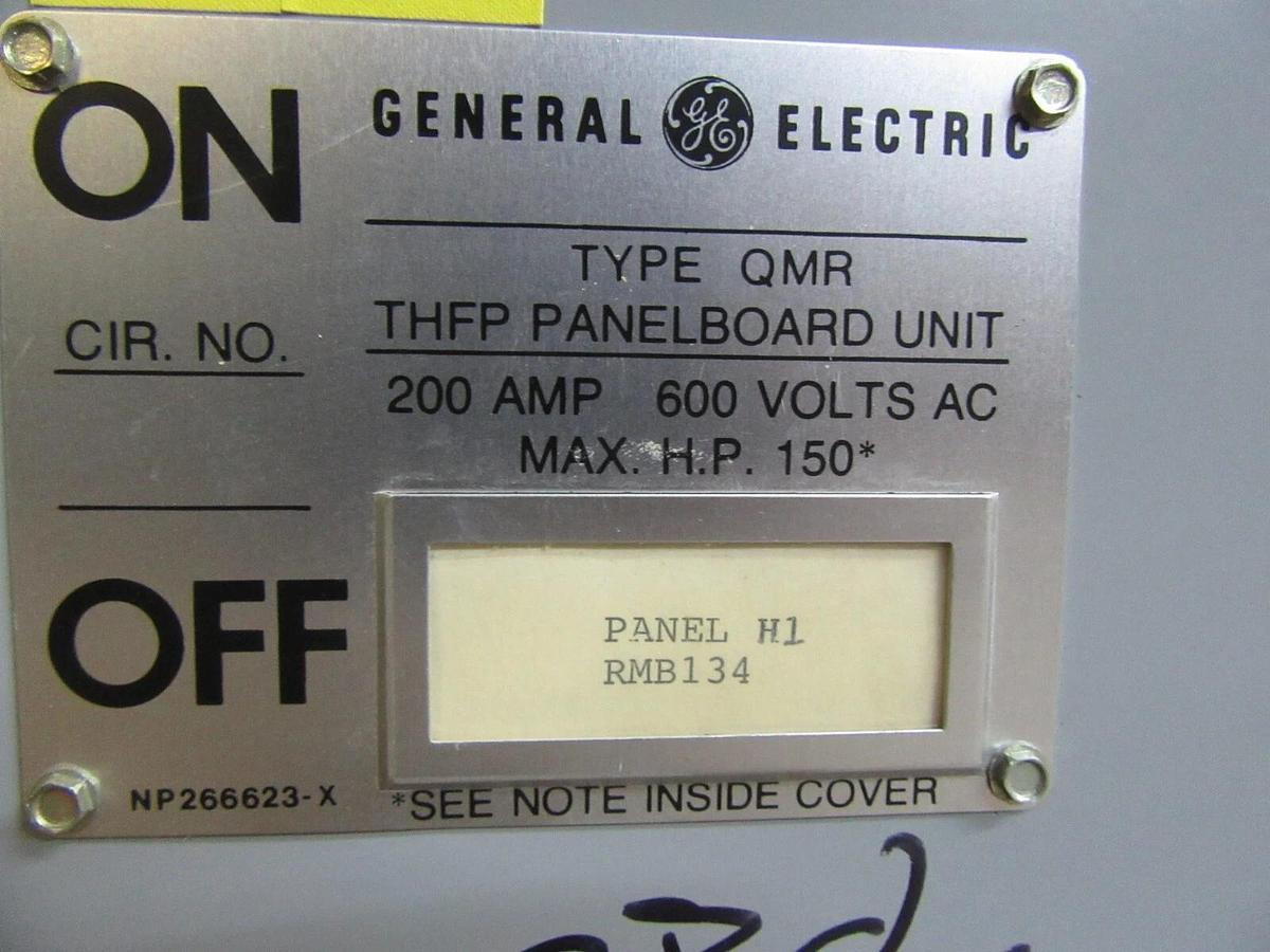 Used GE QMR THFP PANELBOARD THFP364 200 AMP 600 VAC 150 HP W/ SIDE PANELS
