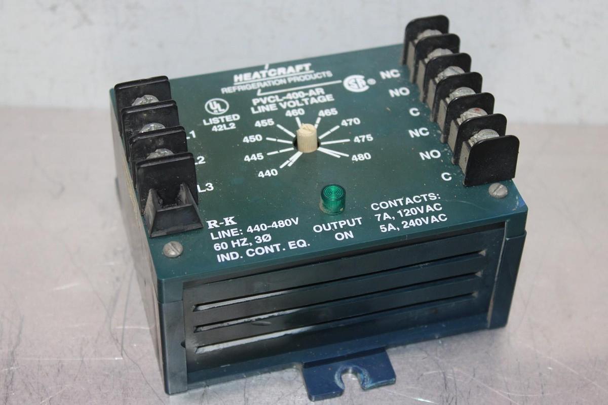 Used R-K HEATCRAFT REFRIDGERATION ADJUSTABLE RELAY PVCL-400-AR 480 VAC 3-PHASE
