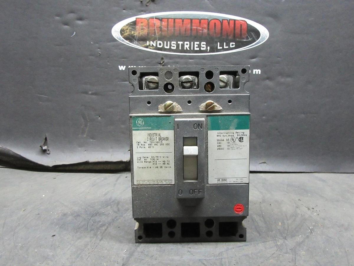 Used GE CIRCUIT BREAKER TED134015 15 AMP 480 VAC 3-POLE **WARRANTY INCLUDED**