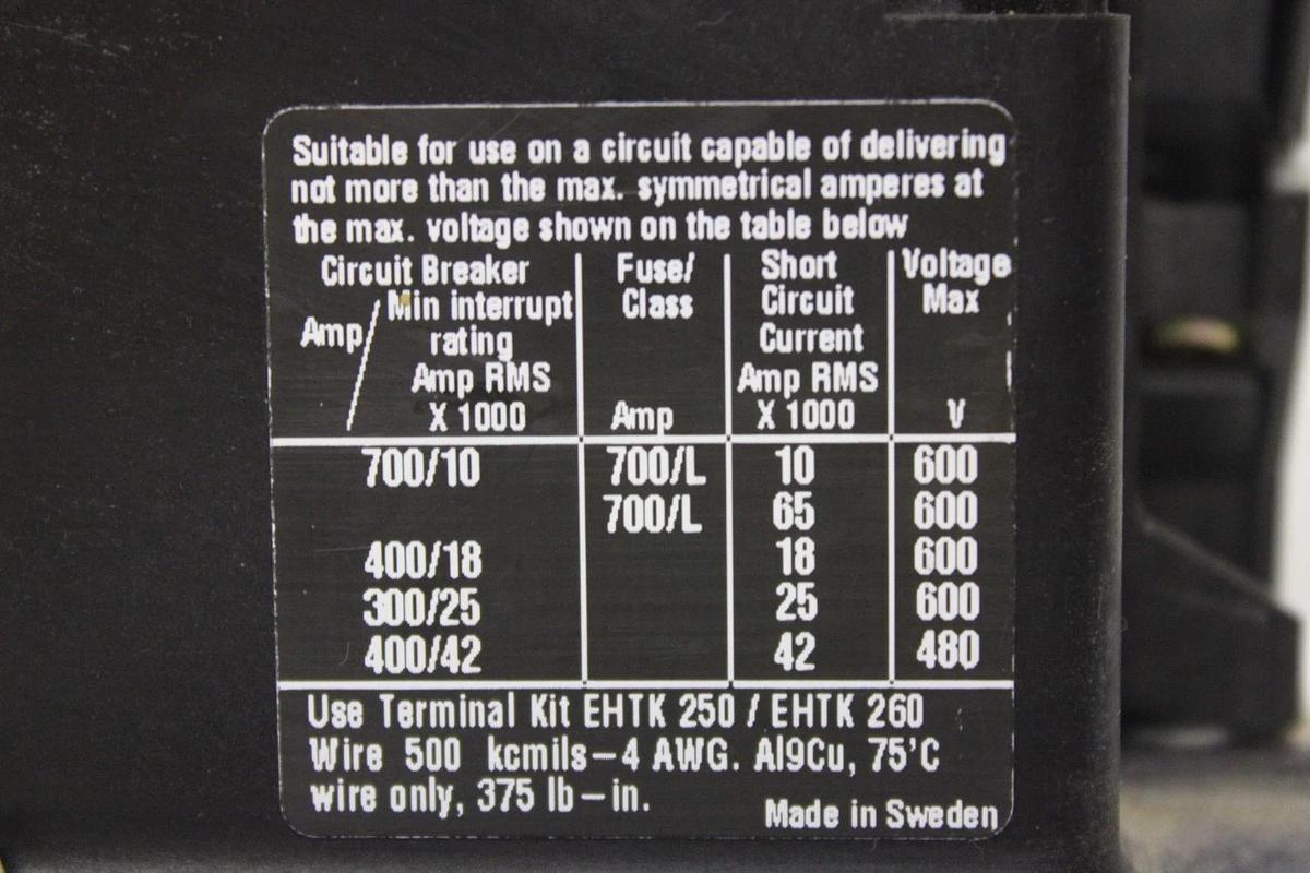 Used ABB CONTACTOR EH-260 2-POLE 300 AMP 240 VAC COIL: 24 VDC **WARRANTY**