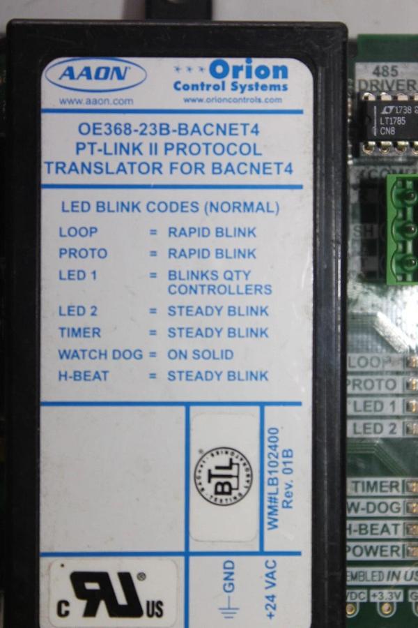 Used AAON ORION CONTROL SYSTEM OE368-23B-BACNET4 PT-LINK-II LB102400 REV. 01B
