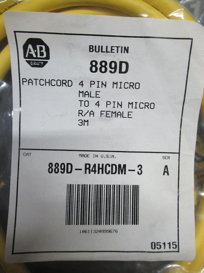 NEW IN BAG ALLEN-BRADLEY 889D-R4HCDN-3 4-PIN MALE AND 4-PIN RIGHT ANGLE FEMALE