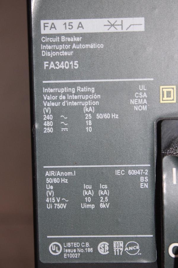 Used WESTINGHOUSE CIRCUIT BREAKER DA3400NY 2-POLE 240 VAC 400 AMP