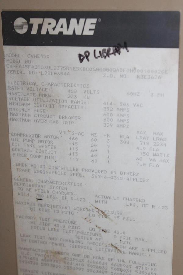 Used TRANE CENTRAVAC CHILLER CONTROL PANEL INTERFACE CVHE450 X13650485-01 REV. F