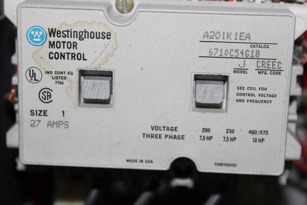 Used WESTINGHOUSE MCC MOTOR CONTROL BUCKET FREEDOM 2100 18" SIZE 1 CL75250