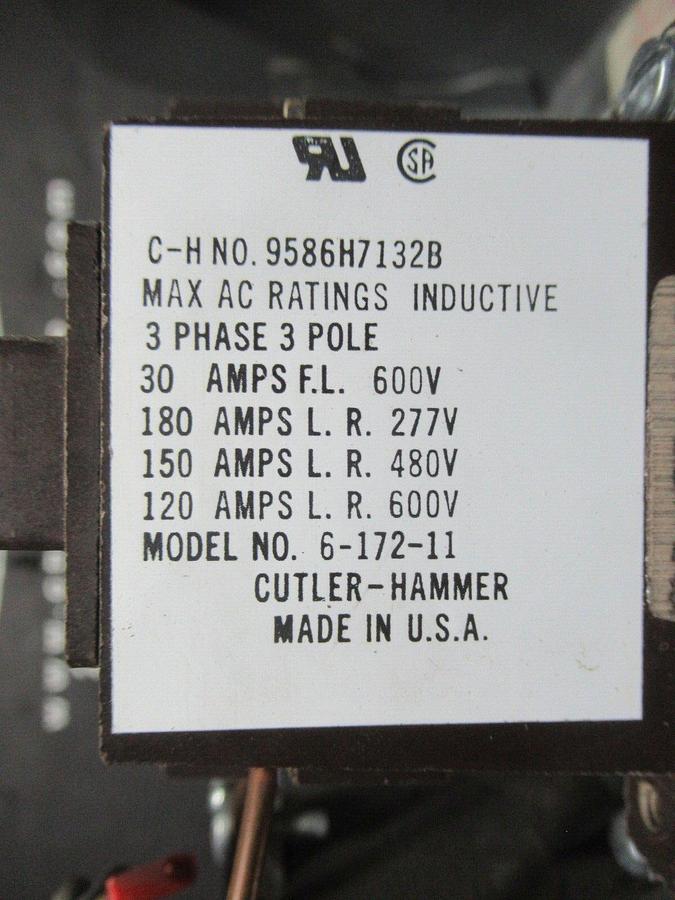 Used ENCLOSED CUTLER HAMMER STARTER FOR AC UNIT 9586H7132B 30 AMP 600 VAC 4-POLE