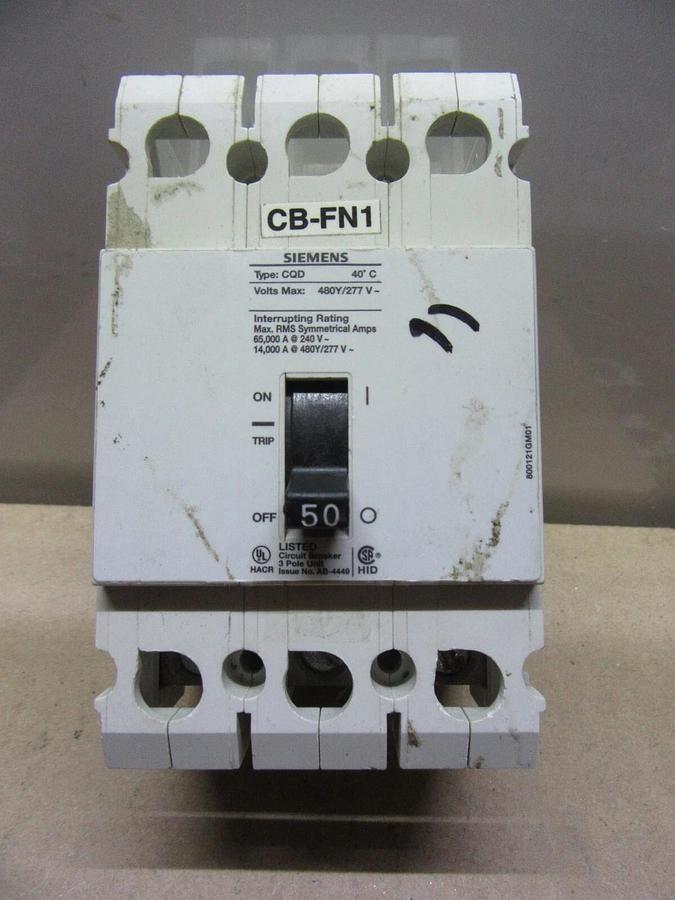 Used SIEMENS CIRCUIT BREAKER CQD350 480/277 VAC 50 AMP 3-POLE **WARRANTY**