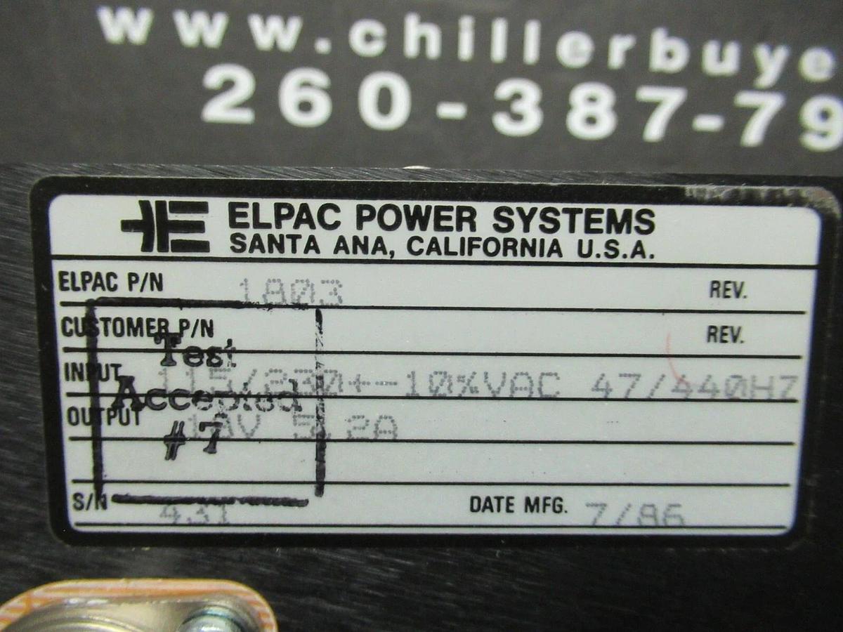 Used ELPAC POWER SYSTEMS POWER SUPPLY P/N 1803 115/230 VAC INPUT 18 VDC @ 5.2 AMP