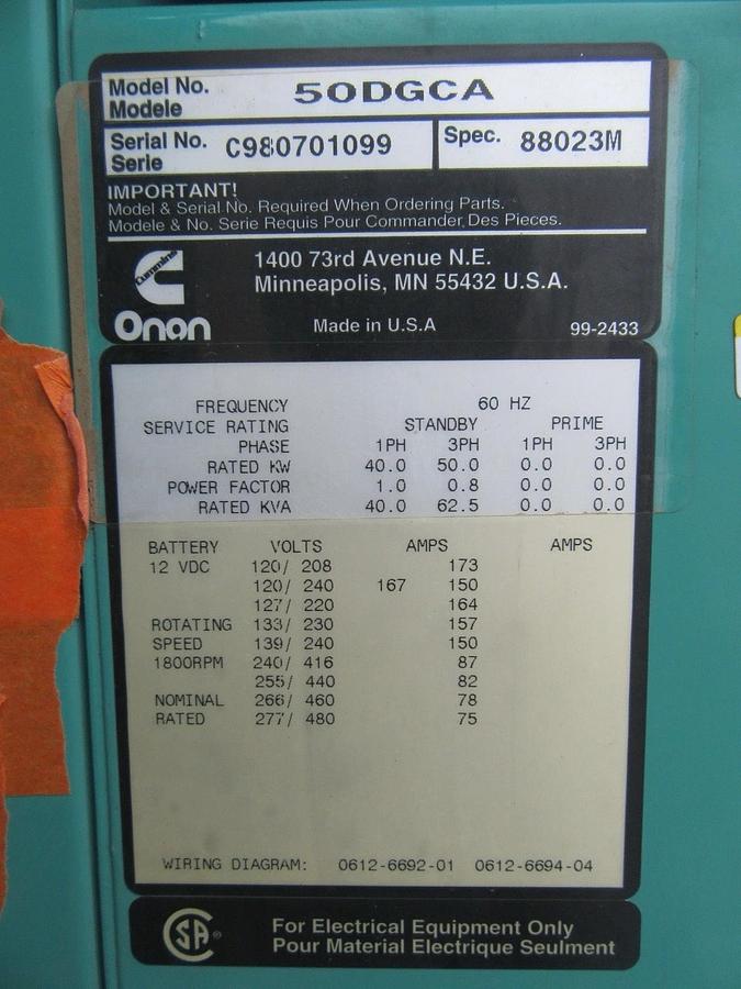 Used 40 KW 50 KW DIESEL GENERATOR CUMMINS 120/240V B3.9-G1 RECONNECTABLE VIDEO