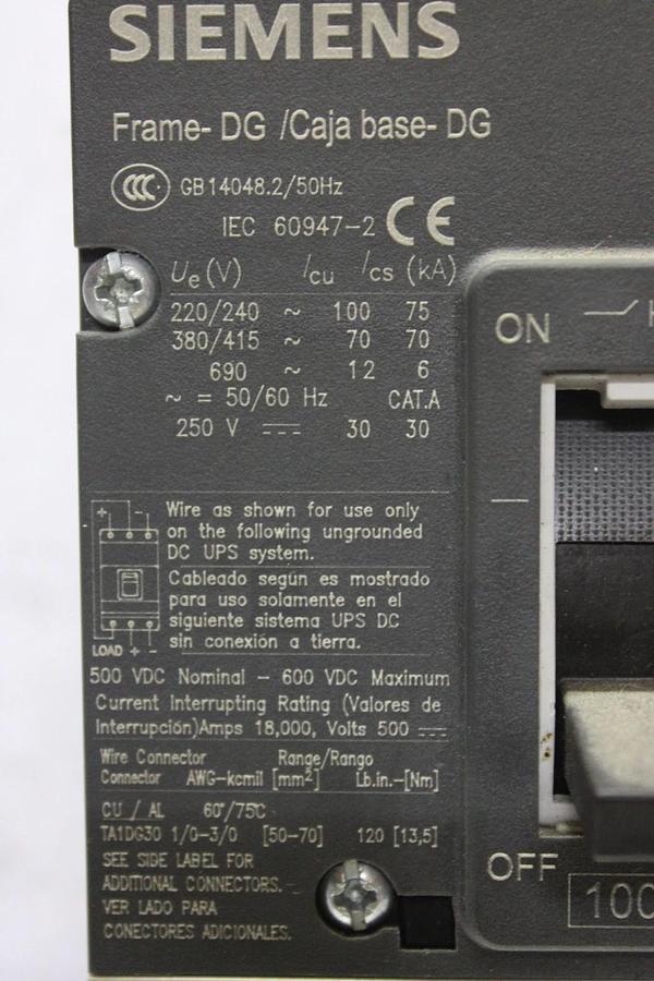 Used SIEMENS HDGA CIRCUIT BREAKER HDX3B100 100 AMP 600 VAC 3-POLE **WARRANTY**