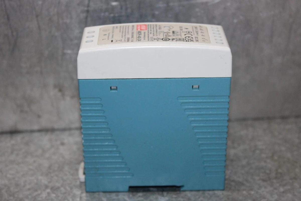 Used MEAN WELL POWER SUPPLY MDR-40-24 INPUT: 100-240 VAC 1.1A OUTPUT: 24 VDC 1.7A