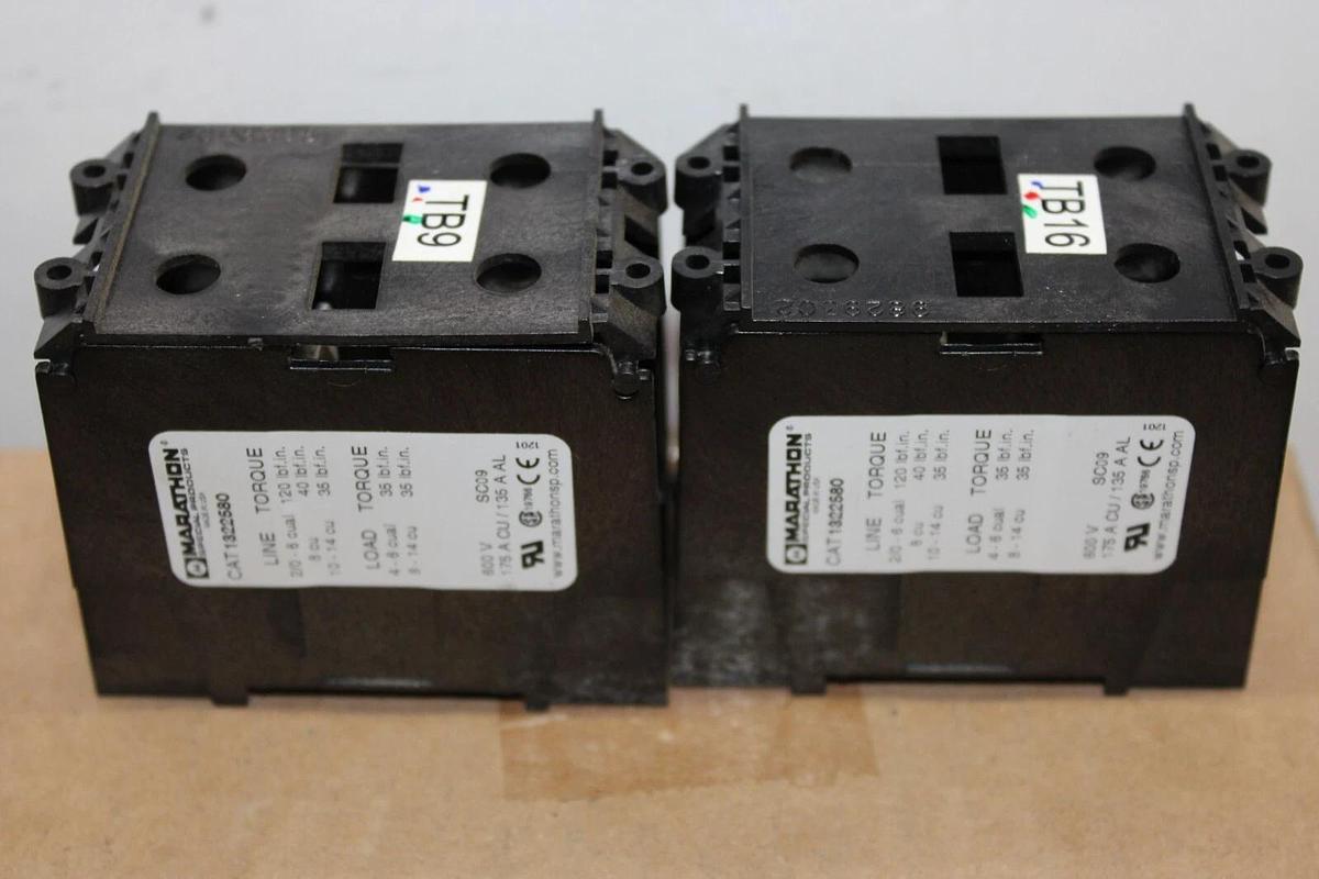 Used LOT OF 2 MARATHON POWER DISTRIBUTION LUG TERMIAL 1322580 600 VAC 175 AMP