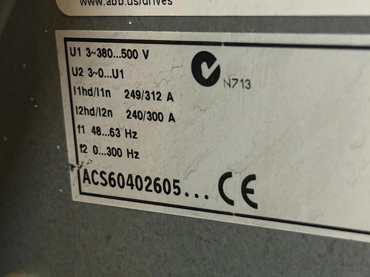 Used ABB MULTI SPEED DRIVE CABINET ACS627-0490-5-00EB1200802 3-PHASE 593 AMP 480 VAC