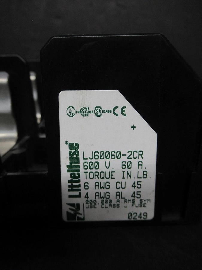 Used LITTELFUSE TWO POLE FUSE BLOCK LJ60060-2CR 600 VOLT 60 AMP CLASS J **WARARANTY**