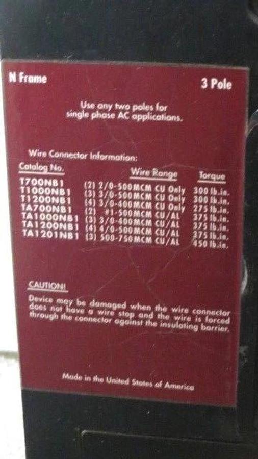 Used CUTLER HAMMER MOLDED CASE SWITCH NS36120YA 1200 AMP 600 VAC 3-POLE NS-Y