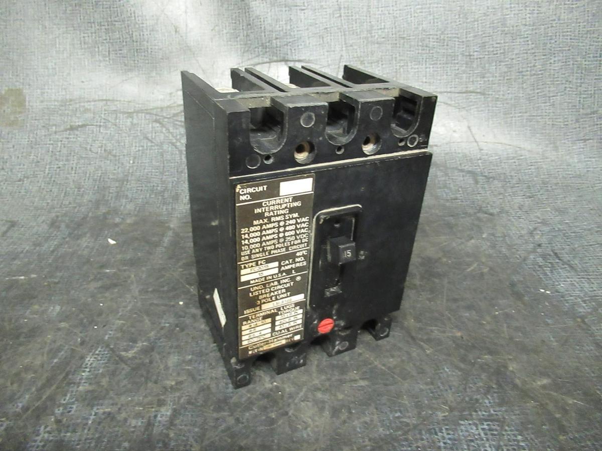 Used CUTLER-HAMMER BREAKER FC3015 15A 600VAC 3-POLE 30-10595 **WARRANTY**
