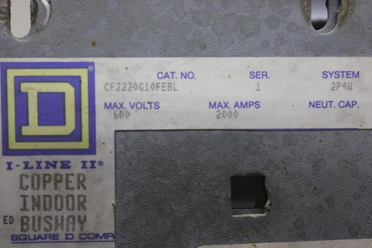 Used SQUARE D COPPER I-LINE II INDOOR 16" BUSWAY FEEDER 600V 2000A 3P4W FLANGED END