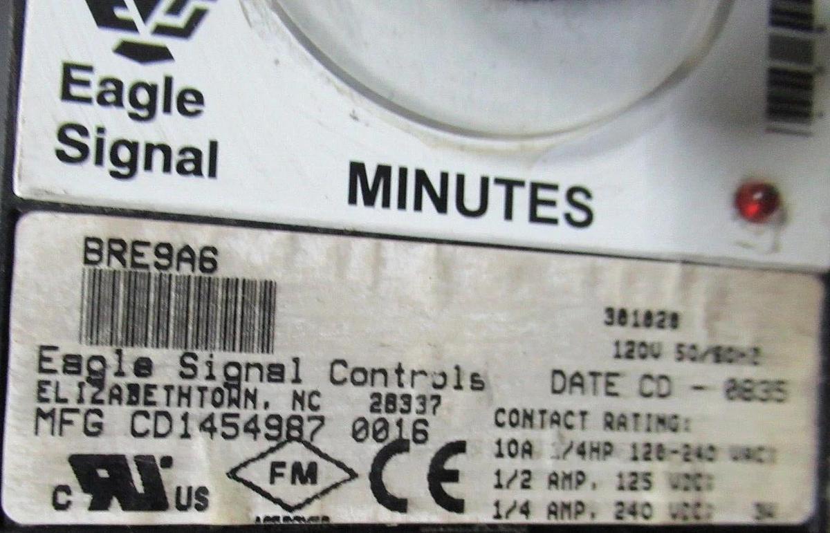 Used EAGLE SIGNAL TIME DELAY RELAY BRE9A6 0-30 MINUTES 120 VAC 10 AMP 1/4 HP