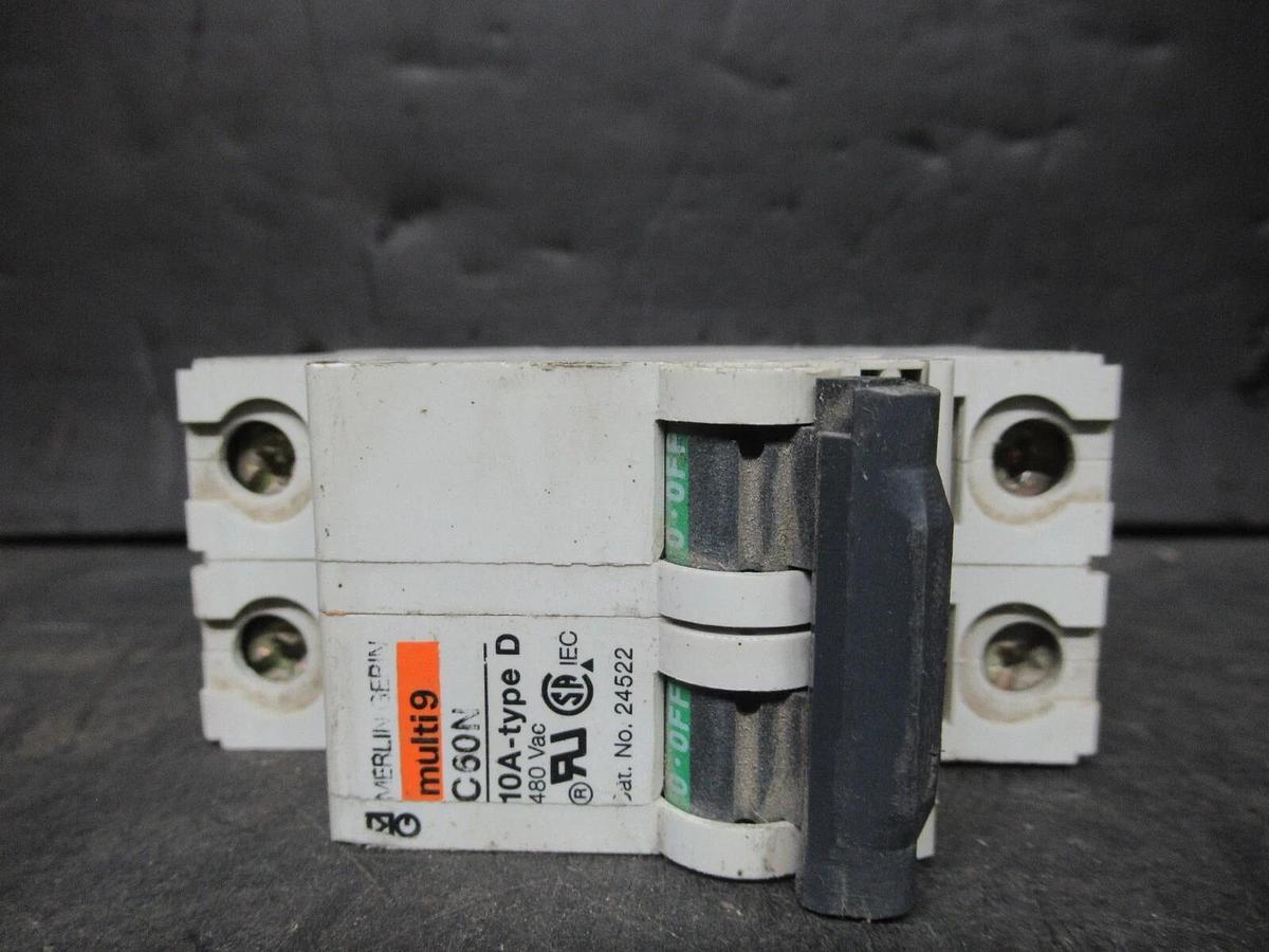 Used MERLIN GERIN THREE POLE BREAKER 24522 MULTI 9 C60N 10A-TYPE D 480 VAC