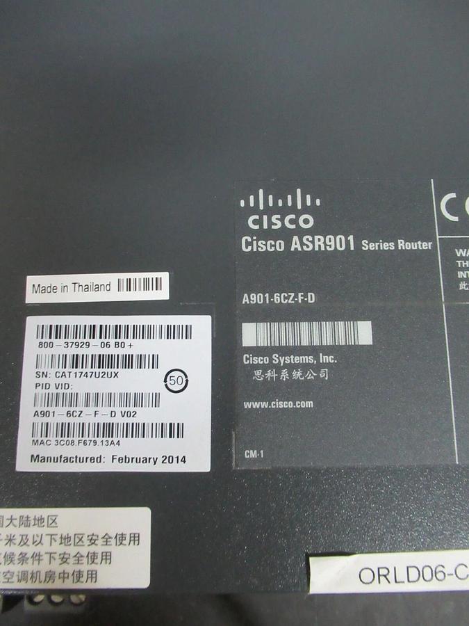 Used CISCO ASR 901 SERIES AGGREGATION SERVICES ROUTER A901-6CZ-F-D V02 10 GB ETHERNET