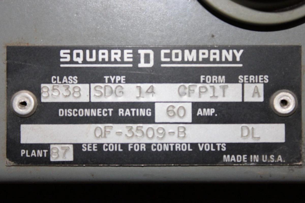 Used SQUARE D FUSIBLE COMBINATION STARTER 8538SDG14 60 AMP NEMA 3R SIZE 2 600V