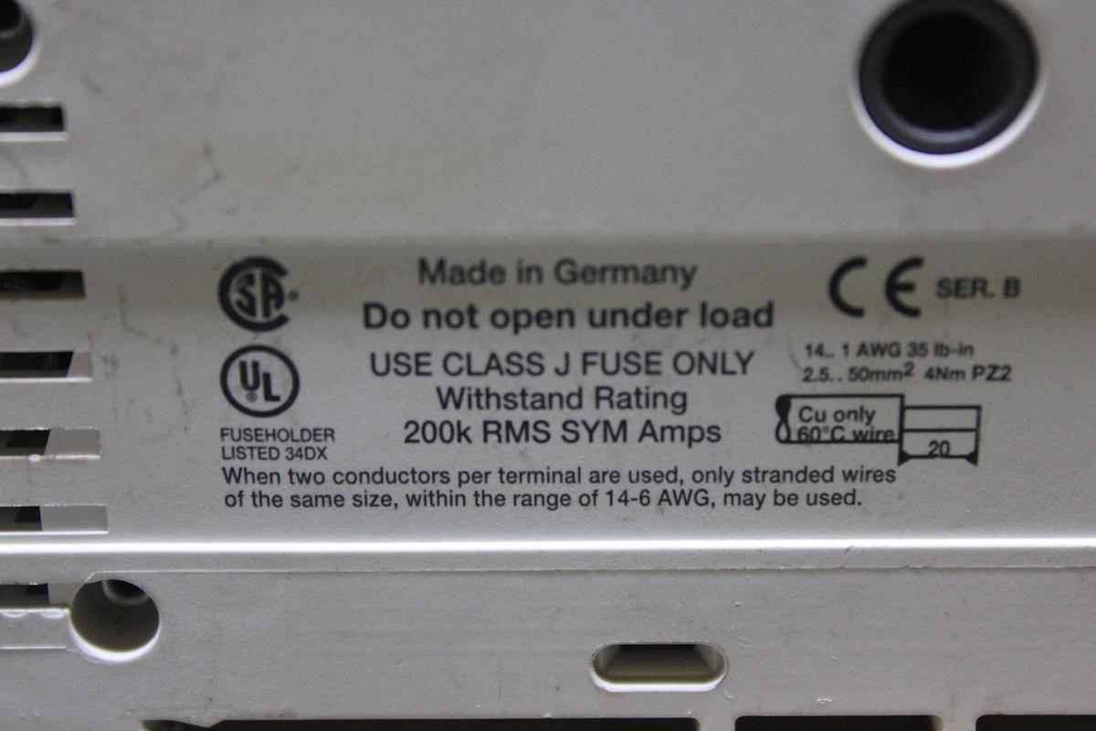 Used FERRAZ SHAWMUT FUSEHOLDER 60608R 600 VOLT 60 AMP 3-POLE FOR CLASS R FUSES