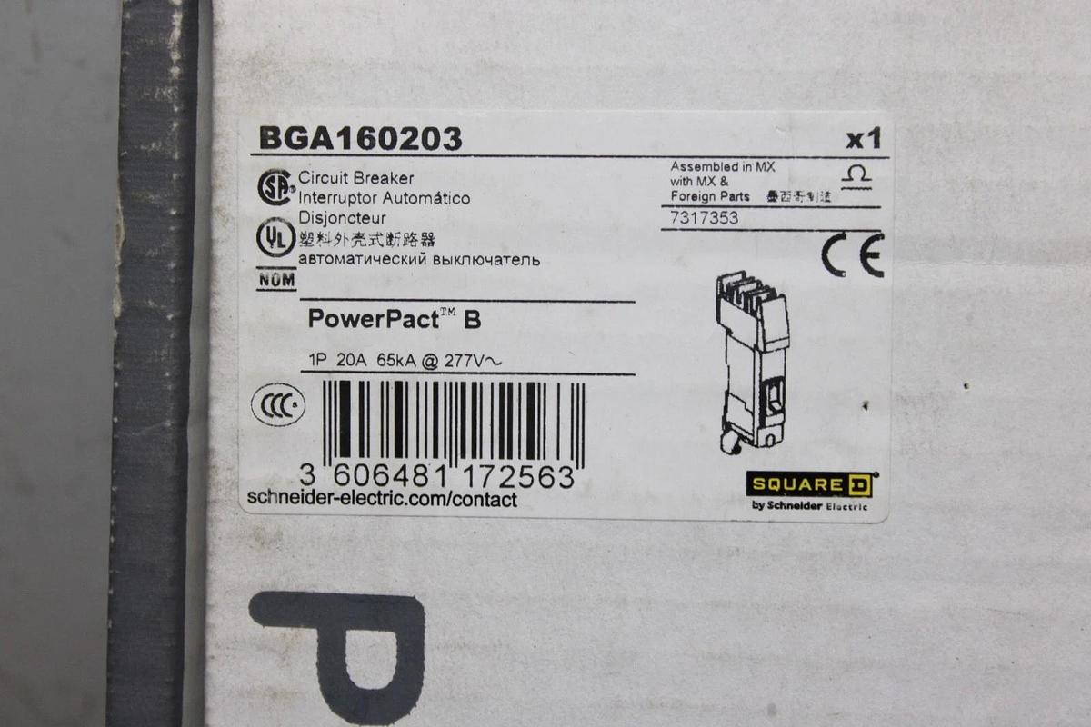 NEW SURPLUS SQUARE D I-LINE POWERPACT CIRCUIT BREAKER BGA160203 20A 277V 1-POLE