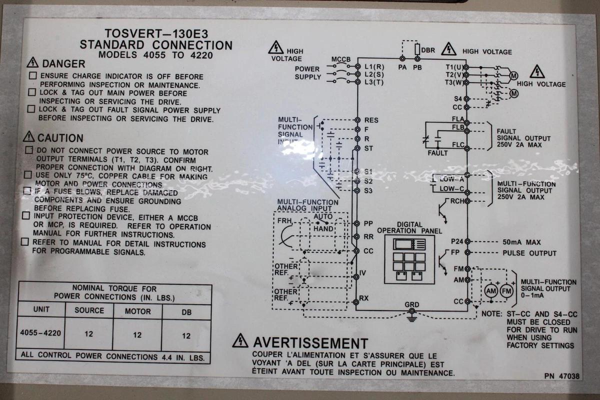 Used TOSHIBA 130E3 TRANSISTOR INVERTER VT130E3U4080A 8 KVA 460 VOLT 12 AMP